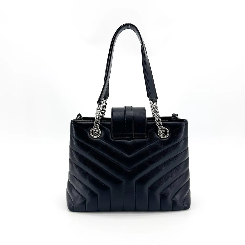 Saint Laurent LouLou Small Chain Shoulder Bag Black Silver Hardware Black Leather Good - Inside View