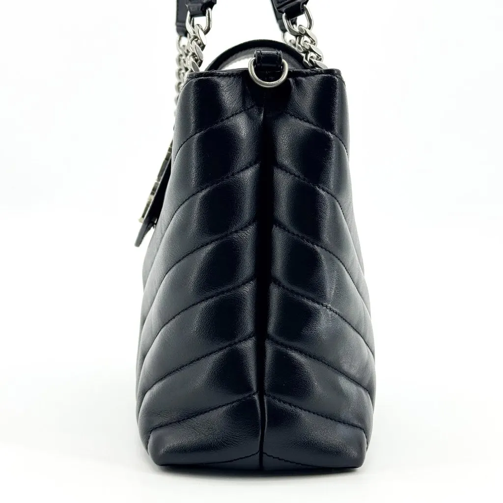 Saint Laurent LouLou Small Chain Shoulder Bag Black Silver Hardware Black Leather Good - Model View