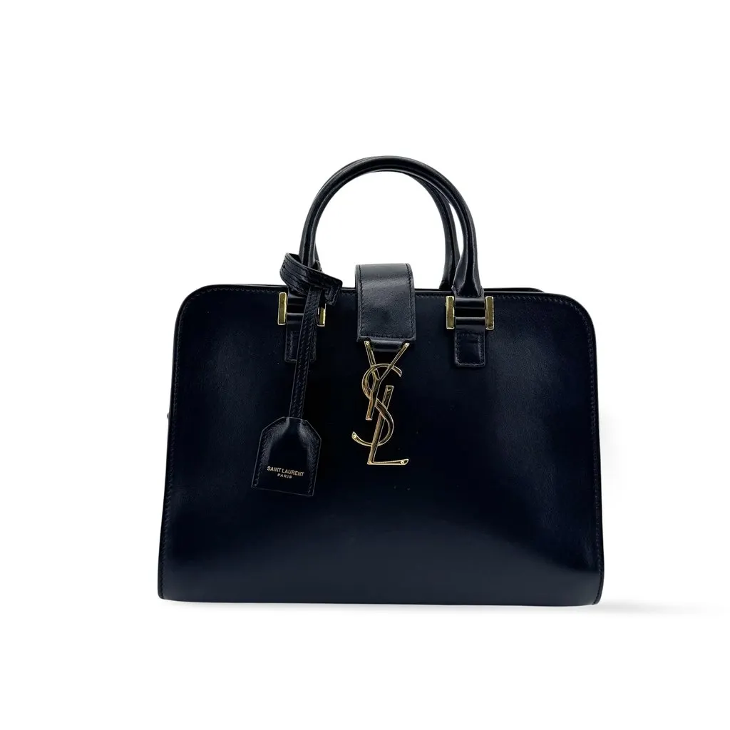 Saint Laurent Monogram Cabas Small Tote Bag Black Gold Hardware Black Leather Good - Front View