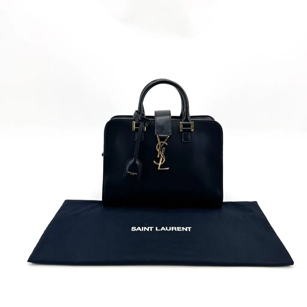 Saint Laurent Monogram Cabas Small Tote Bag Black Gold Hardware Black Leather Good - Back View