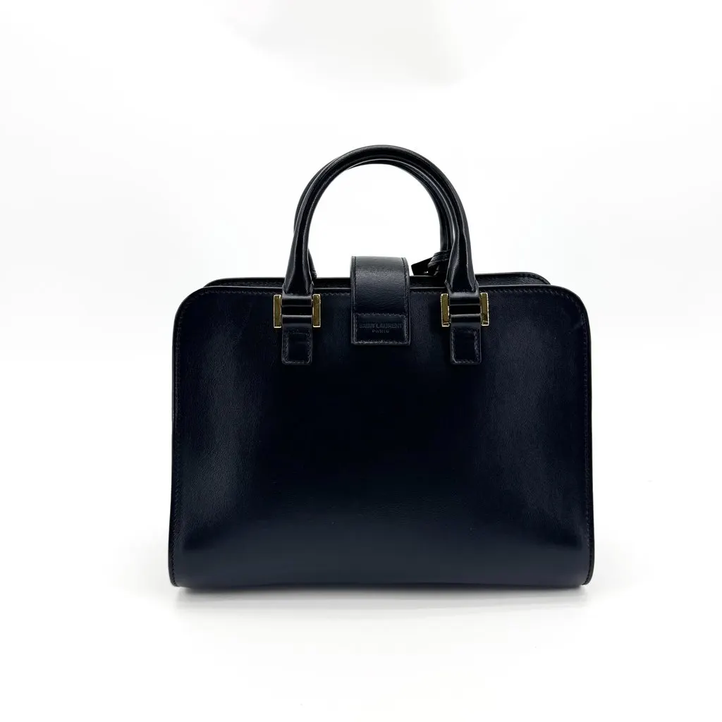 Saint Laurent Monogram Cabas Small Tote Bag Black Gold Hardware Black Leather Good - Inside View