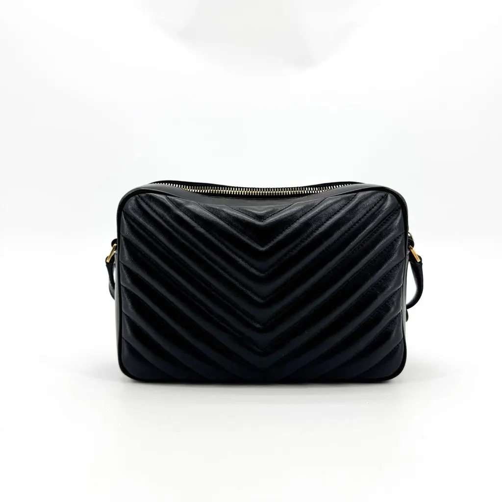 Saint Laurent Lou Camera Bag in Quilted Leather Black Gold Black Leather Good - Back View