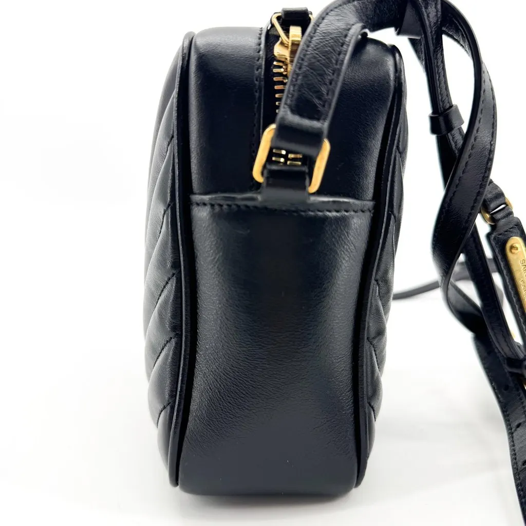 Saint Laurent Lou Camera Bag in Quilted Leather Black Gold Black Leather Good - Model View