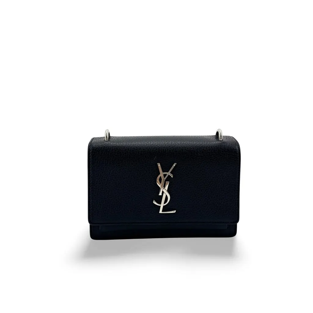 Saint Laurent Mini Sunset Shoulder Bag Black Silver Hardware