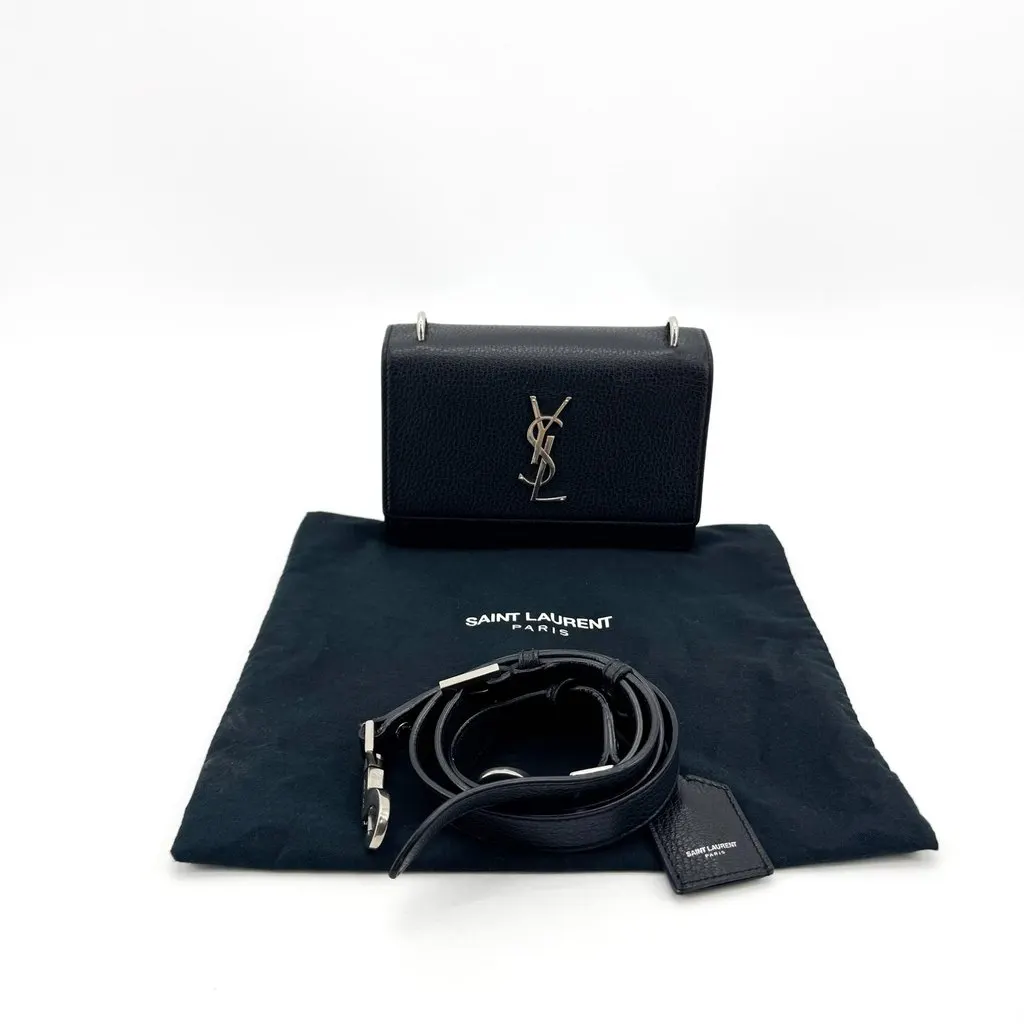 Saint Laurent Mini Sunset Shoulder Bag Black Silver Hardware Black Leather Good - Back View