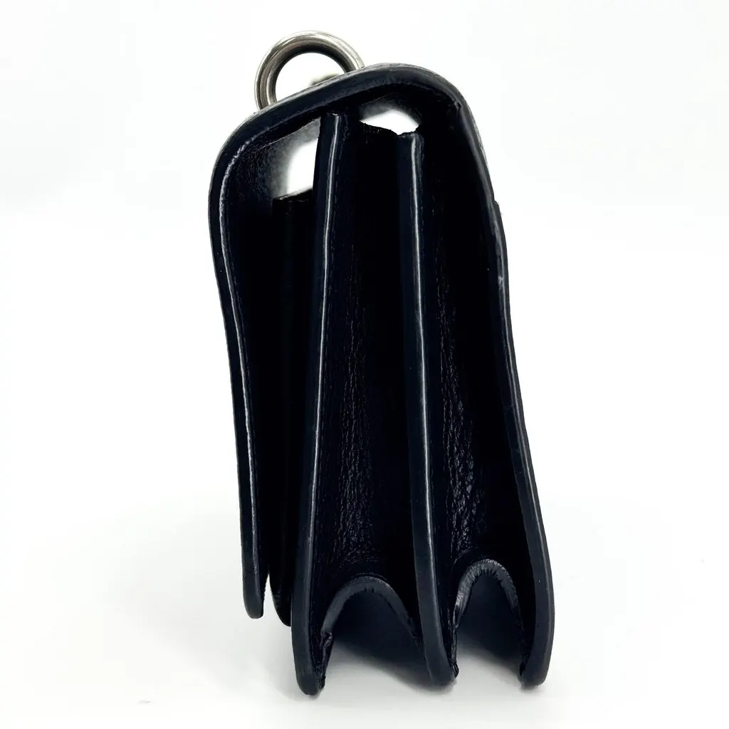 Saint Laurent Mini Sunset Shoulder Bag Black Silver Hardware Black Leather Good - Model View