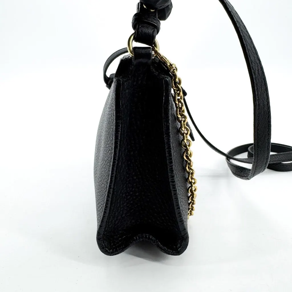 Saint Laurent YSL Charm Grained Leather Chain Shoulder Bag Black Gold Black Leather Good - Model View