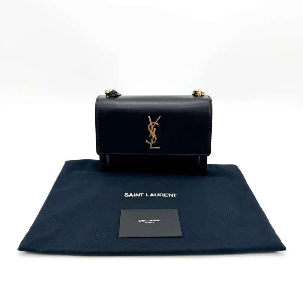 Saint Laurent Small Sunset Chain Shoulder Bag Black Gold Black Leather Very good - Back View