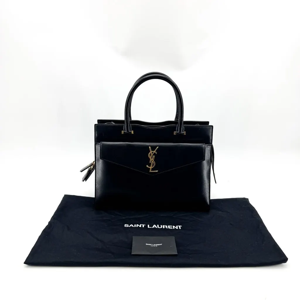 Saint Laurent Medium Uptown Tote Bag Black Black Leather Good - Back View