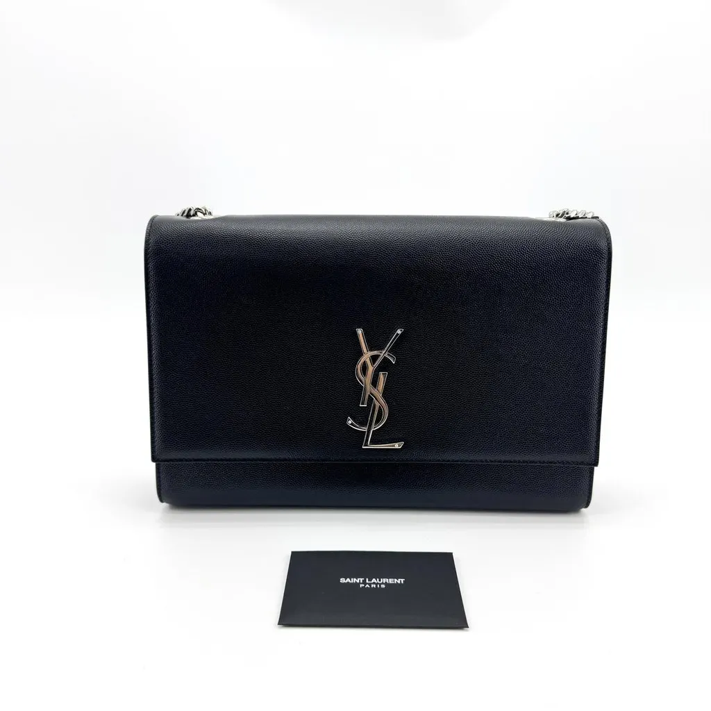 Saint Laurent Medium Sunset Shoulder Bag Black Silver Hardware Black Leather Good - Back View