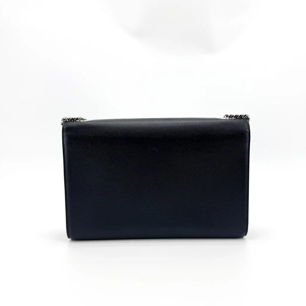 Saint Laurent Medium Sunset Shoulder Bag Black Silver Hardware Black Leather Good - Inside View