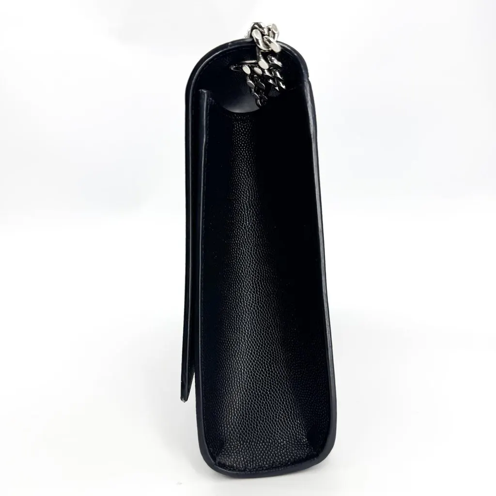 Saint Laurent Medium Sunset Shoulder Bag Black Silver Hardware Black Leather Good - Model View