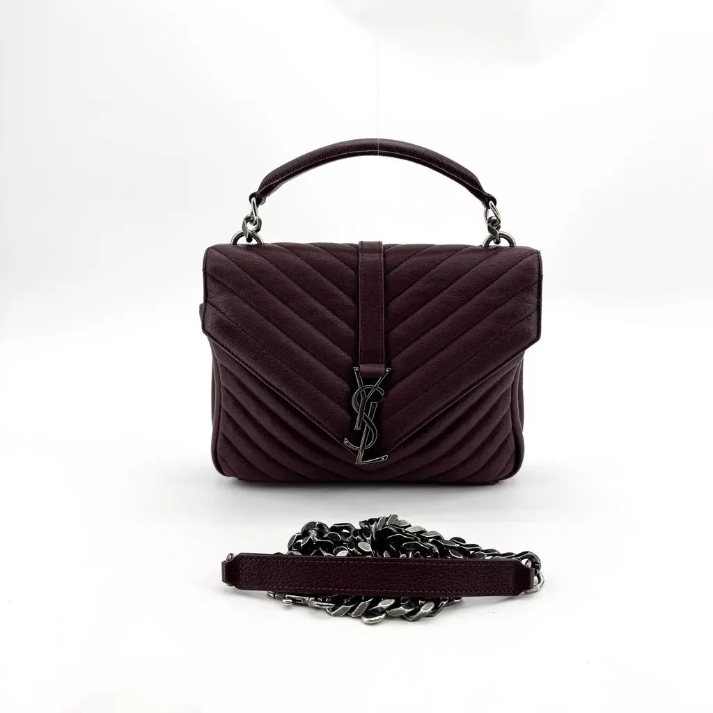 Saint Laurent College Small Top Handle Shoulder Bag Burgundy Burgundy Leather Good - Back View