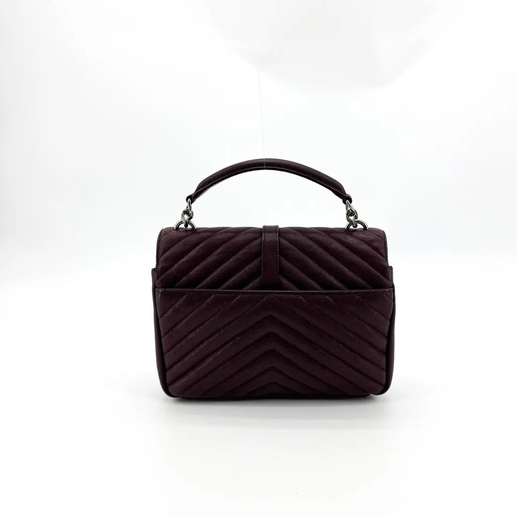 Saint Laurent College Small Top Handle Shoulder Bag Burgundy Burgundy Leather Good - Inside View