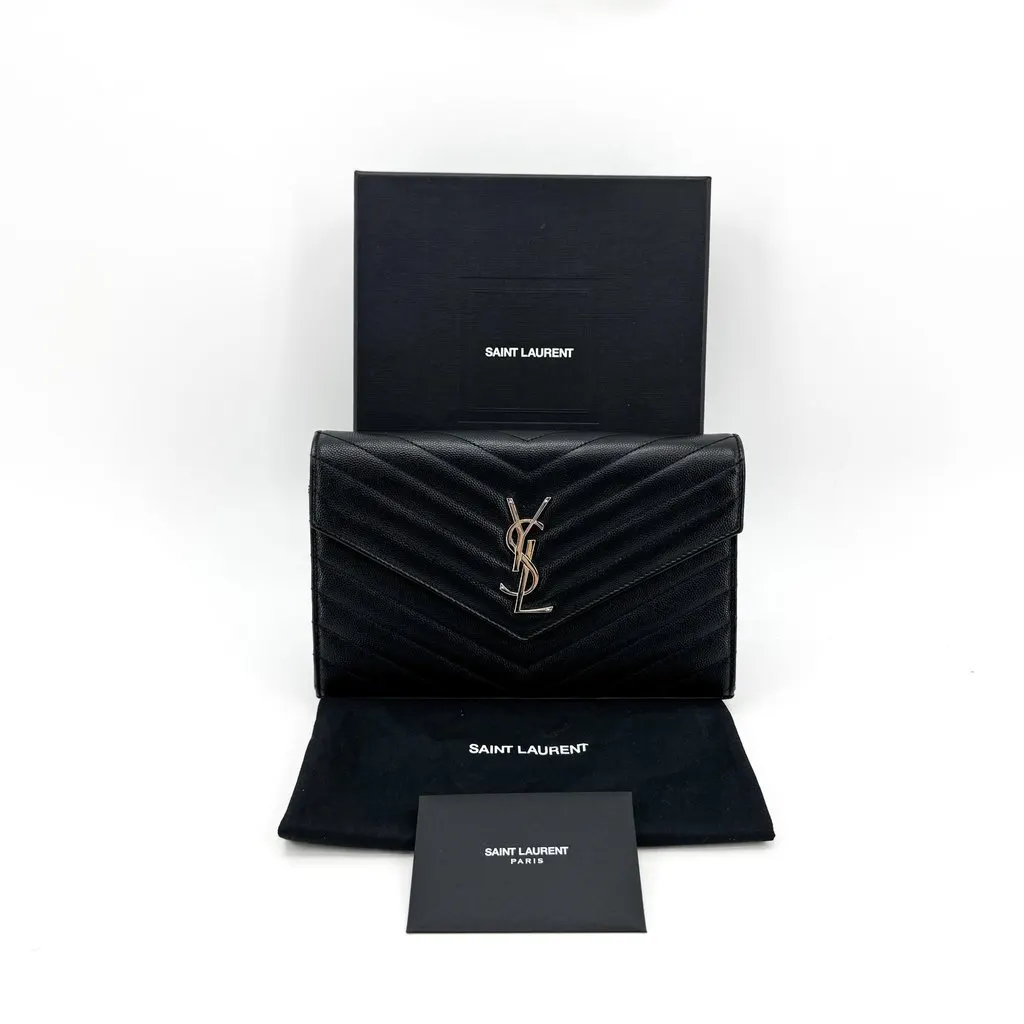 Saint Laurent Cassandre Envelope Chain Wallet Black Silver Hardware Black Leather Very good - Back View