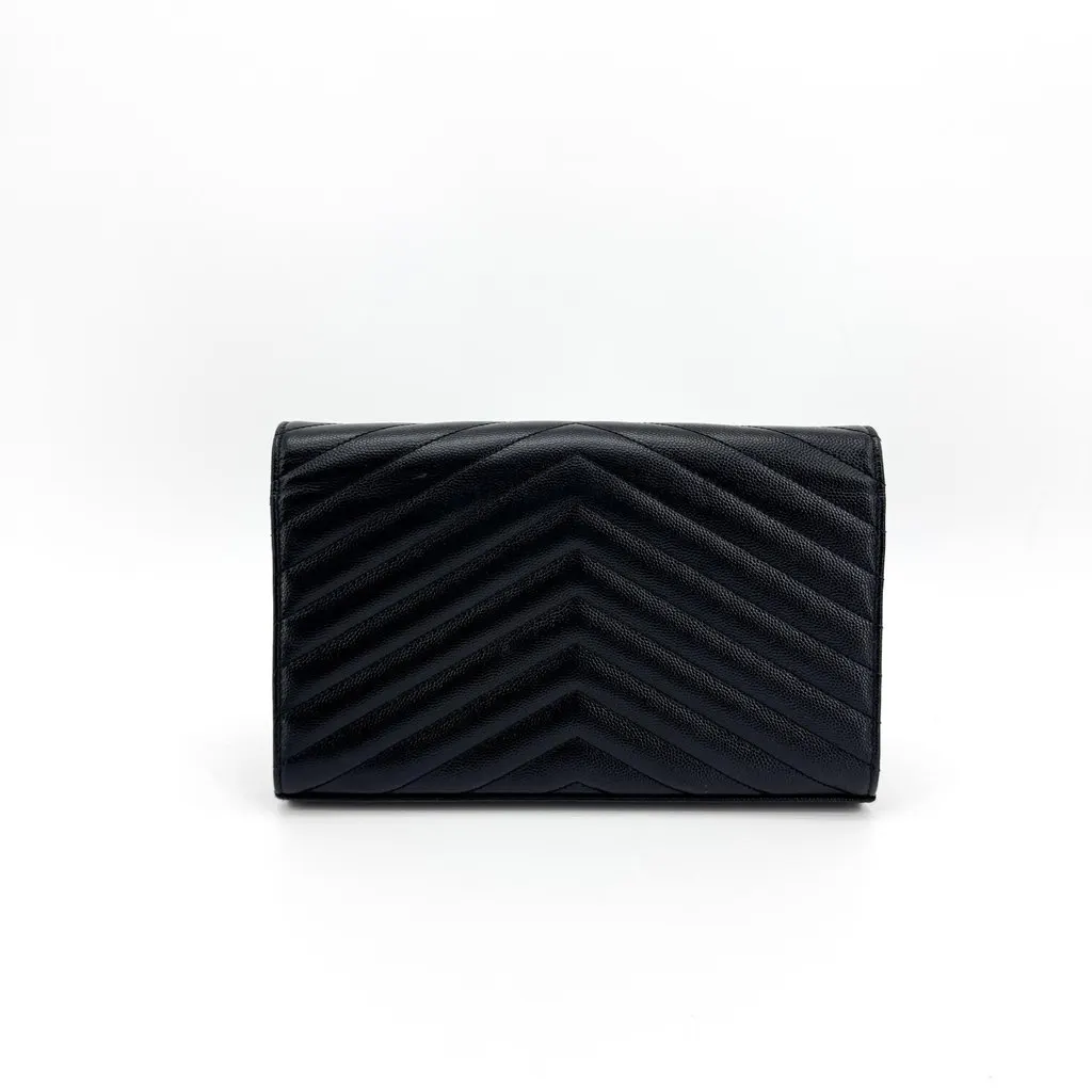 Saint Laurent Cassandre Envelope Chain Wallet Black Silver Hardware Black Leather Very good - Inside View