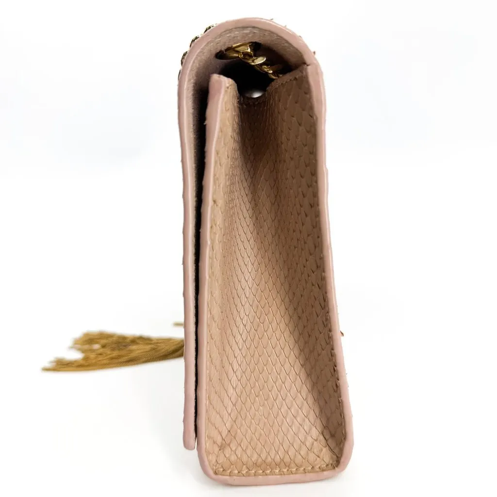 Saint Laurent Medium Kate Python Tassel Chain Shoulder Bag Beige Gold Hardware Beige Leather Good - Model View