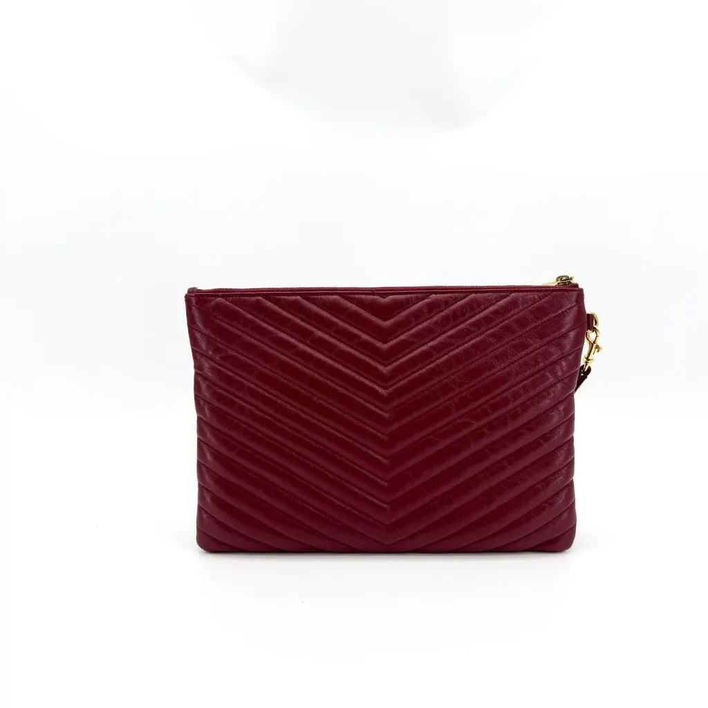 Saint Laurent Cassandre Monogram Quilted Clutch Bag Burgundy Gold Burgundy Leather Good - Inside View