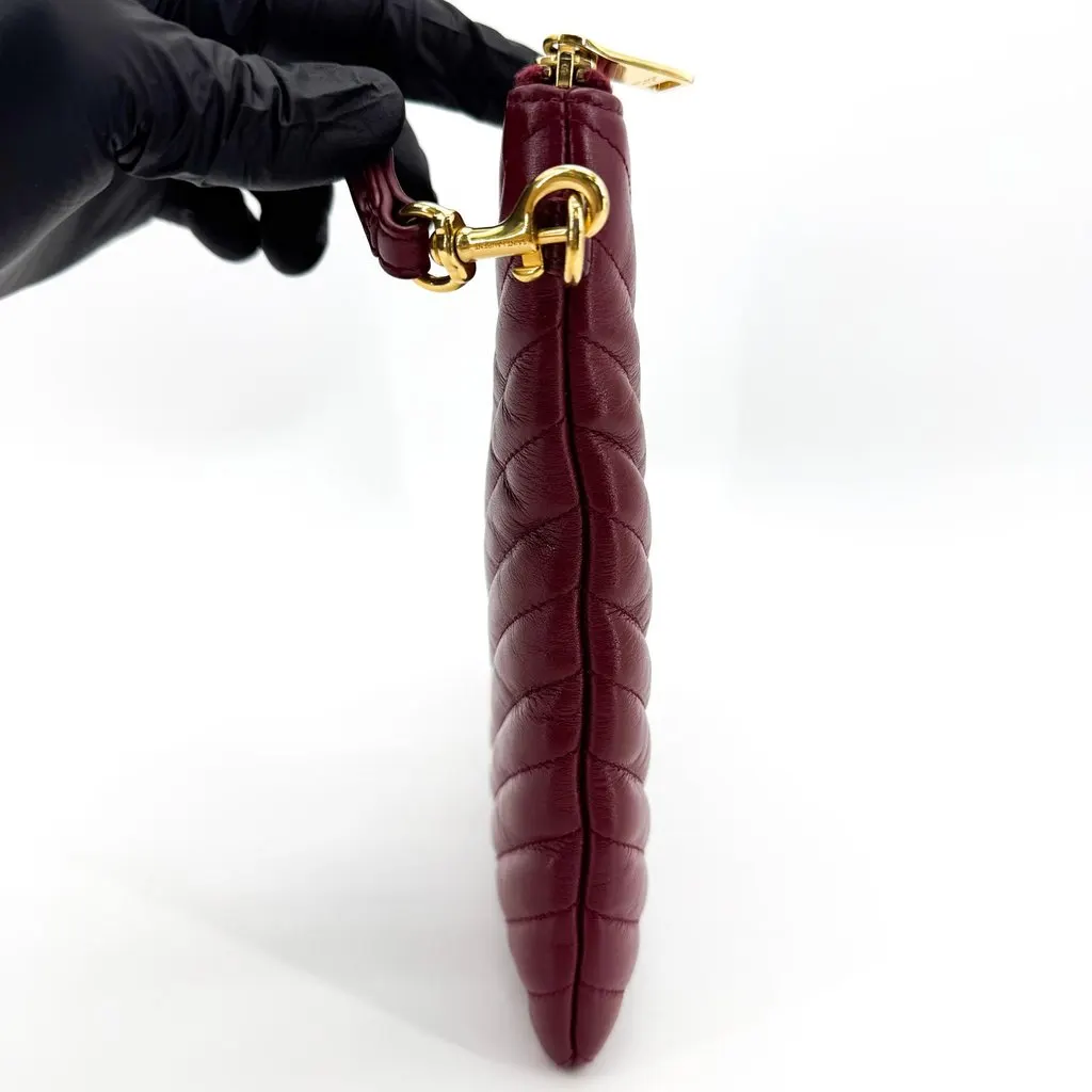 Saint Laurent Cassandre Monogram Quilted Clutch Bag Burgundy Gold Burgundy Leather Good - Model View