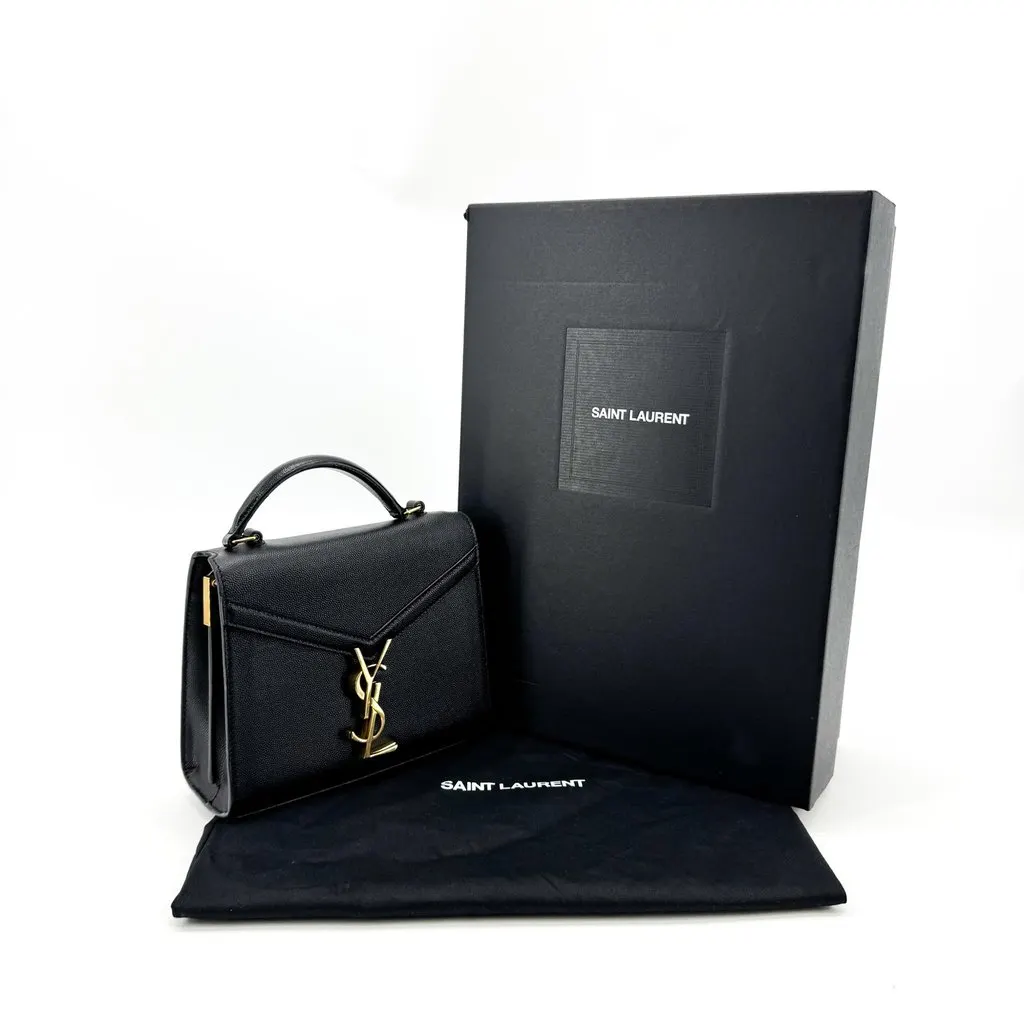 Saint Laurent Mini Cassandra Top Handle Bag Black Gold Black Leather Very good - Back View