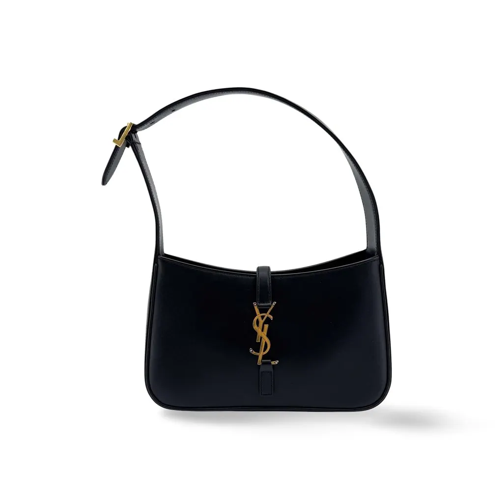 Saint Laurent Le 5 A 7 Hobo Bag in Smooth Leather Black Black Leather Good - Front View