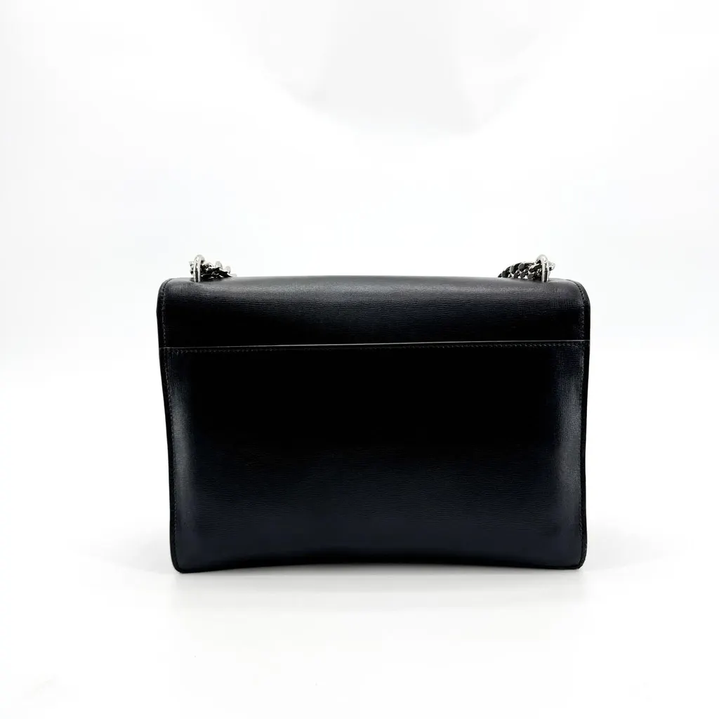 Saint Laurent Medium Sunset Shoulder Bag Black Silver Black Leather Good - Back View