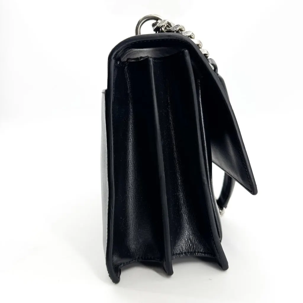 Saint Laurent Medium Sunset Shoulder Bag Black Silver Black Leather Good - Model View