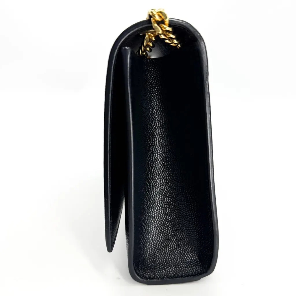 Saint Laurent Cassandre Chain Wallet in Grain de Poudre Embossed Leather Black Gold Black Leather Very good - Model View