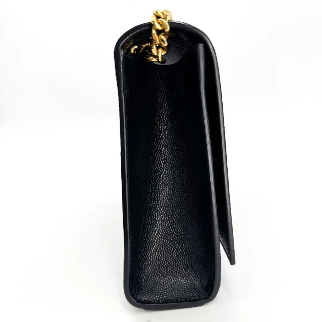 Saint Laurent Cassandre Chain Wallet in Grain de Poudre Embossed Leather Black Gold Black Leather Very good - Box View