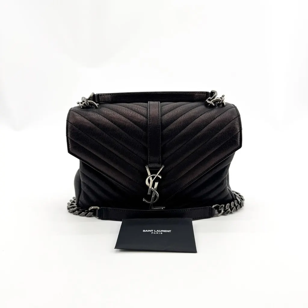 Saint Laurent Medium College Top Handle Bag Black Black Leather Good - Back View