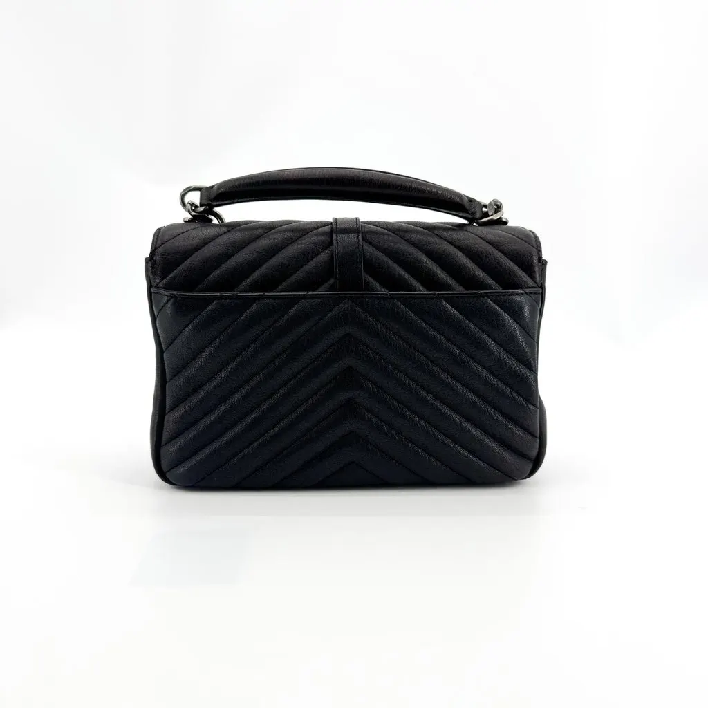 Saint Laurent Medium College Top Handle Bag Black Black Leather Good - Inside View