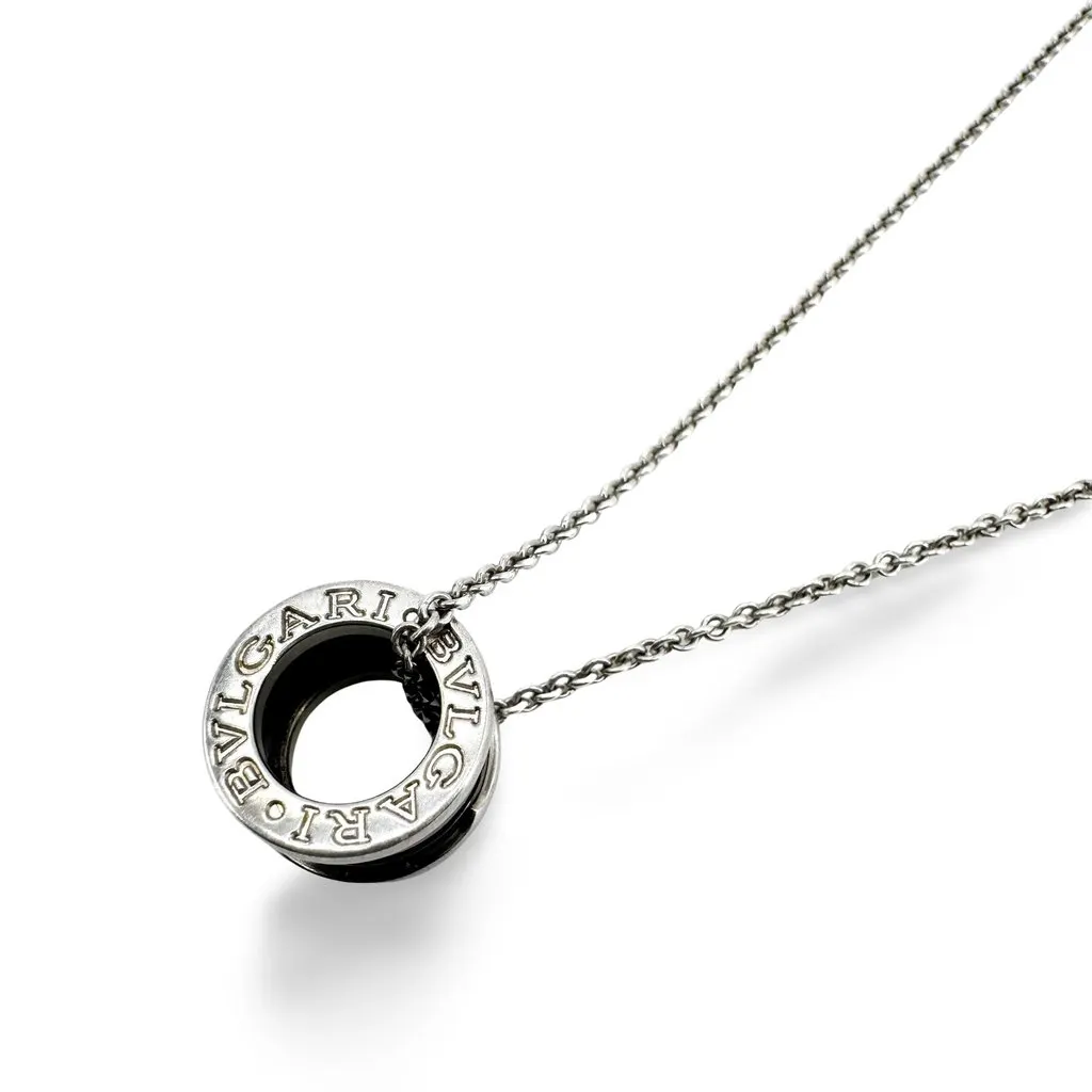 Bulgari B.zero1 18K White Gold and Black Ceramic Pendant Necklace Black Good - Front View
