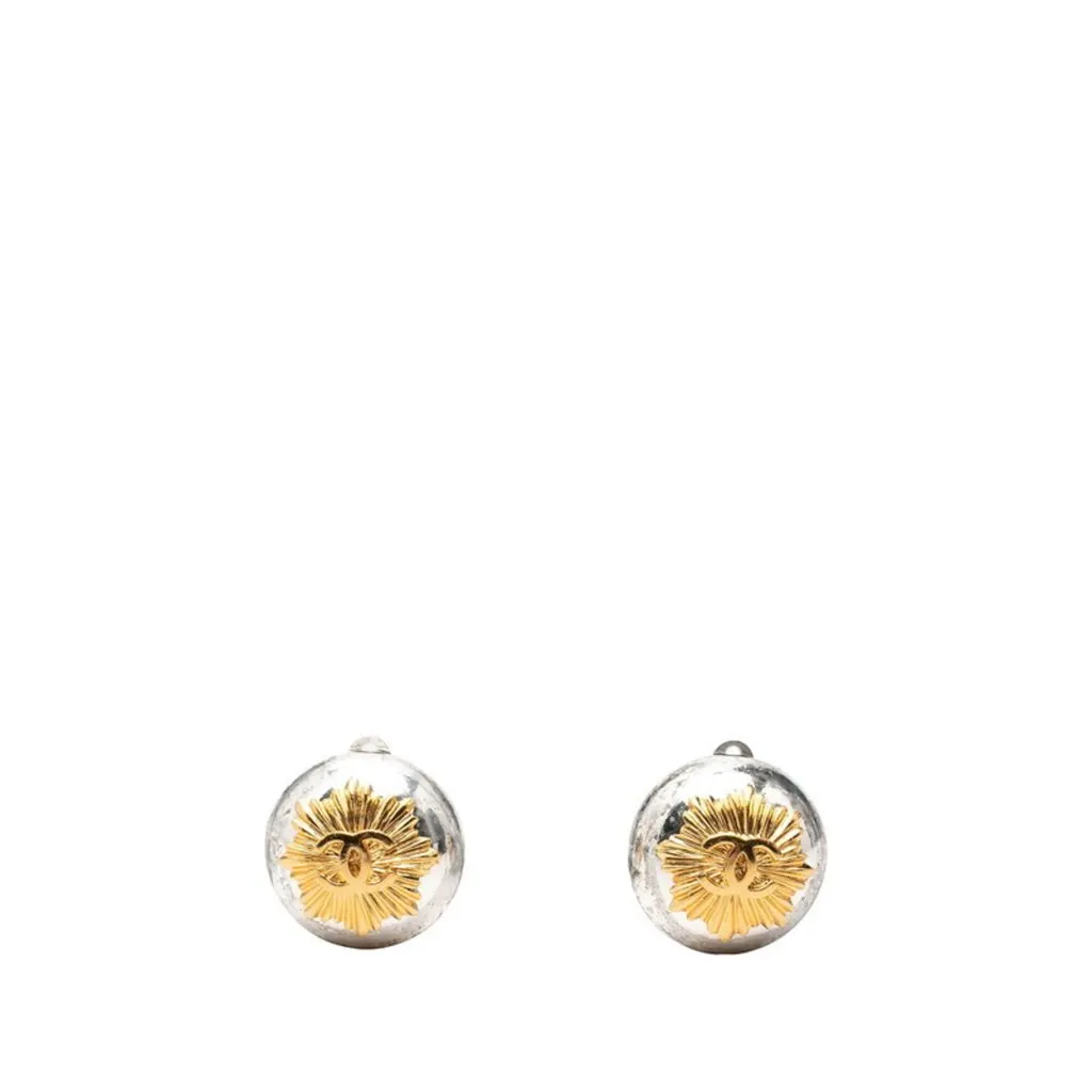 Chanel Coco Mark Earrings, Silver and Gold Metal Plated, Women's Gold Gold Good - Front View