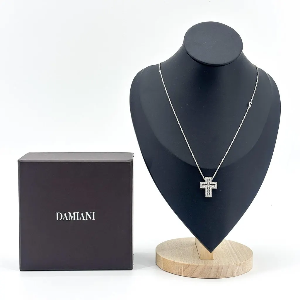 Damiani Belle Epoque Diamond Cross Necklace Medium White Gold Silver Very good - Back View