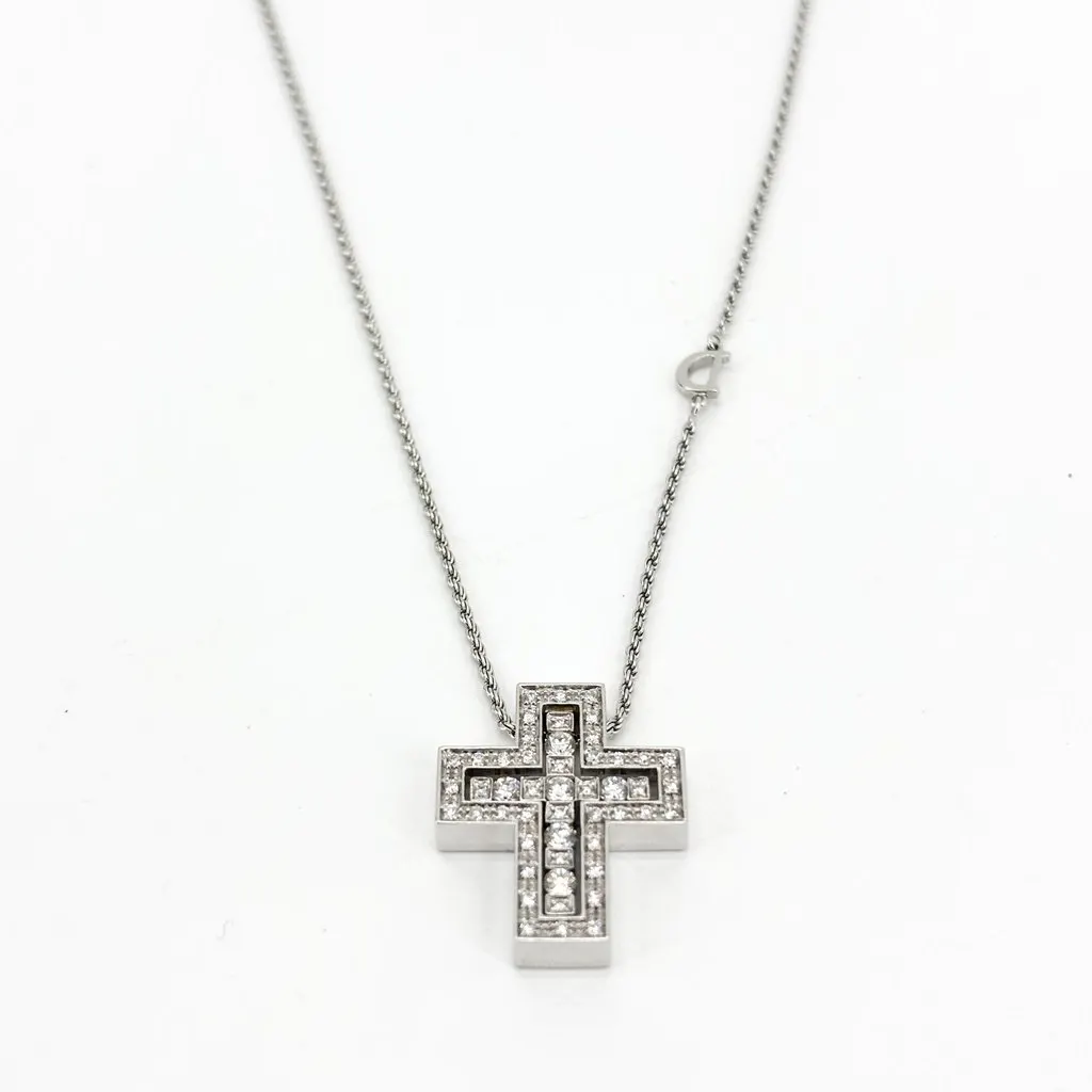 Damiani Belle Epoque Diamond Cross Necklace Medium White Gold Silver Very good - Inside View