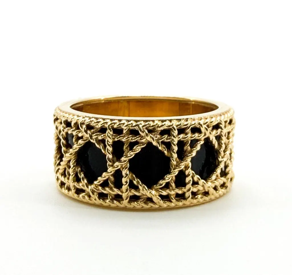 Dior Christian Dior 18K Yellow Gold Black Enamel Braided Ring Size 12 Black Gold Very good - Inside View
