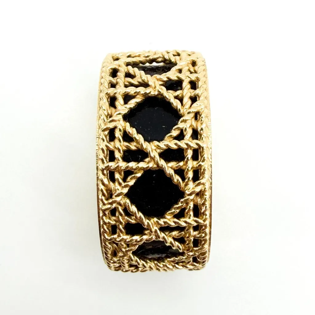 Dior Christian Dior 18K Yellow Gold Black Enamel Braided Ring Size 12 Black Gold Very good - Model View