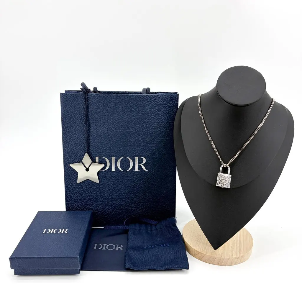 Dior Oblique Padlock Pendant Necklace Silver Silver Very good - Back View