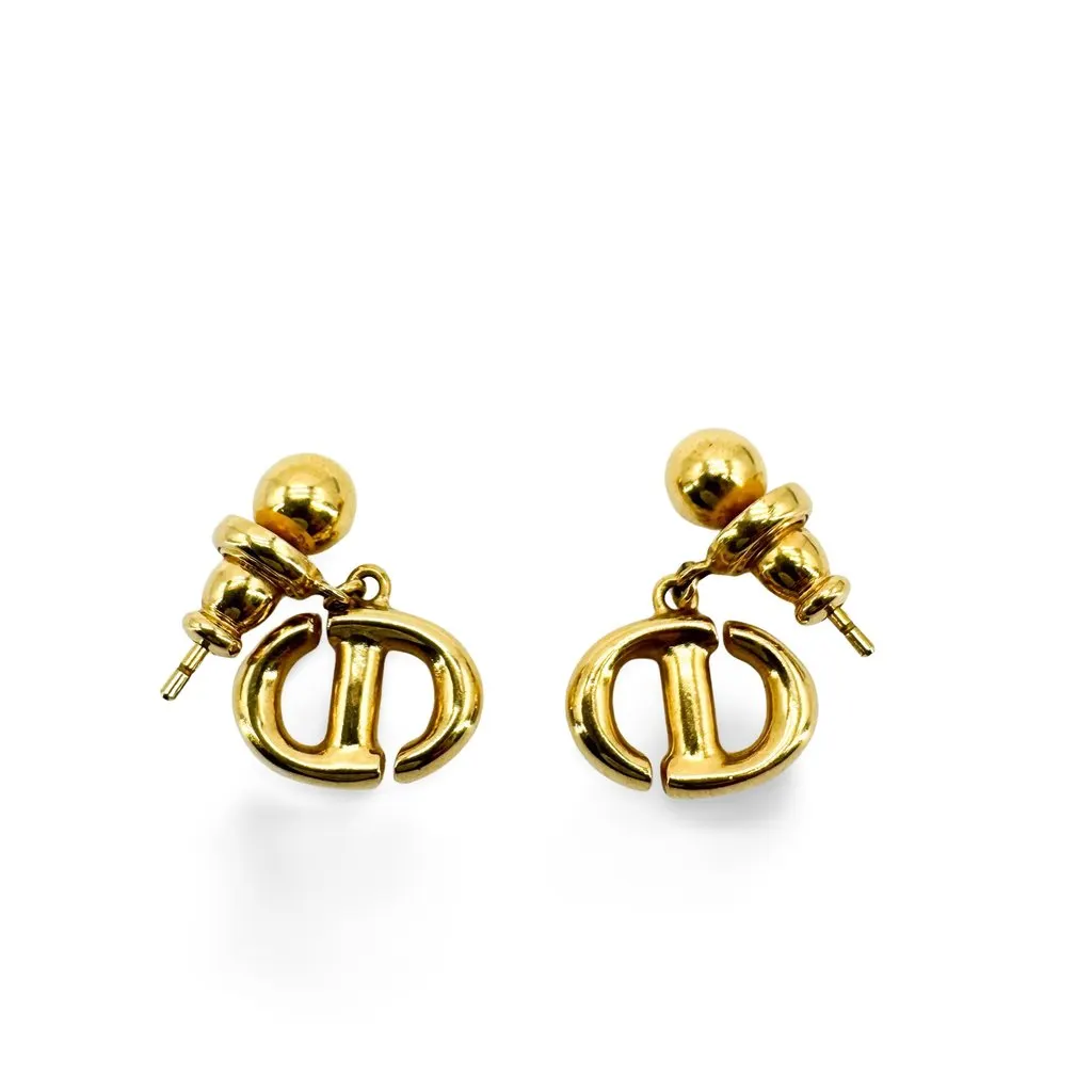 Dior Christian Dior Vintage CD Logo Drop Earrings Gold