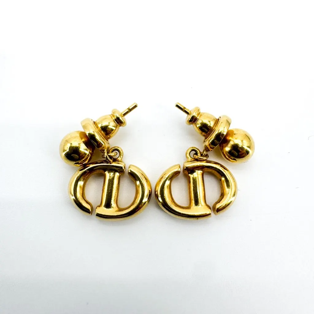 Dior Christian Dior Vintage CD Logo Drop Earrings Gold Gold Very good - Inside View