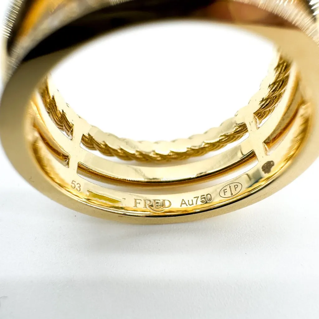 Fred Force 10 3-Row Ring Yellow Gold Diamond Gold Good - Model View