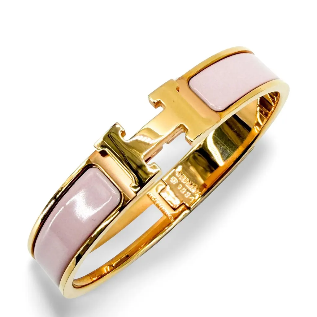Hermès Clic H Bangle Gold Pink PM Gold Good - Front View