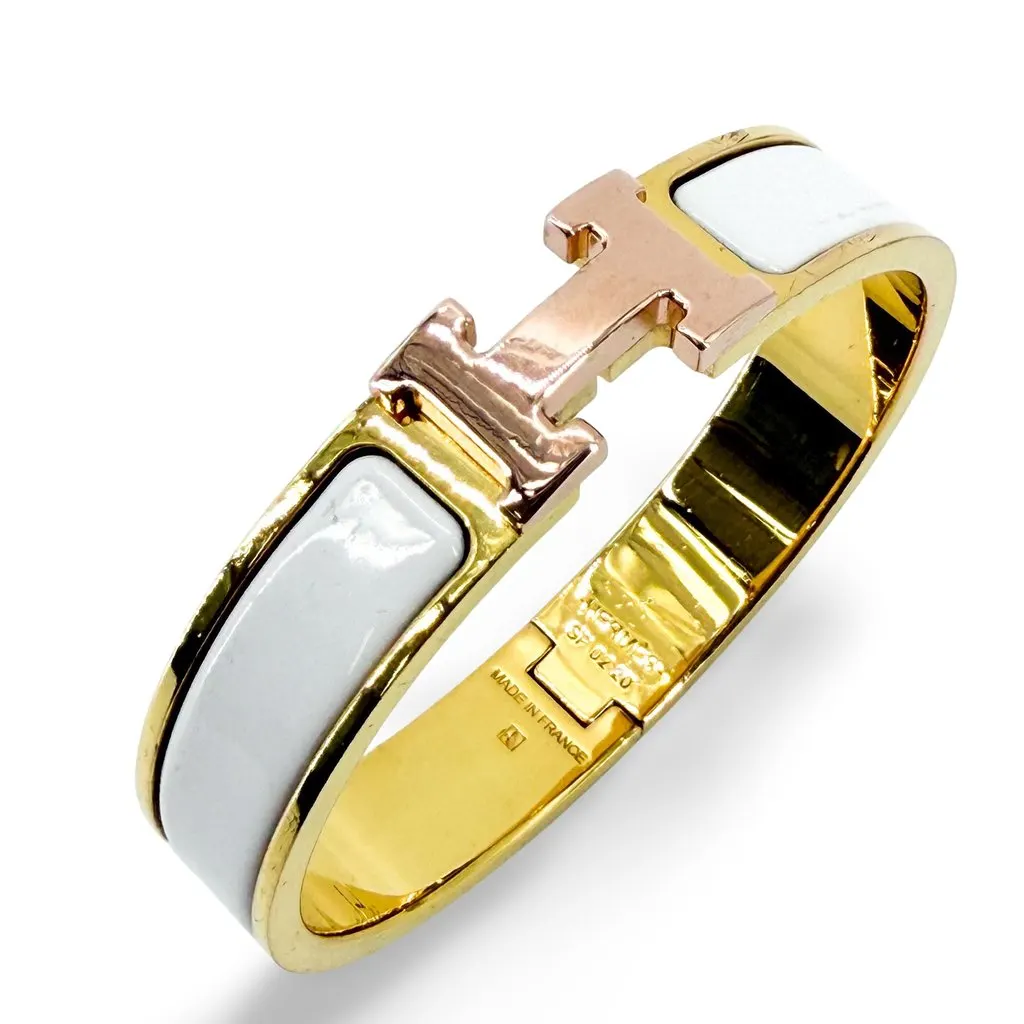 Hermès Clic H Bracelet White Gold Gold Good - Front View