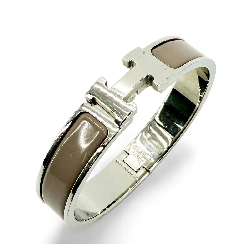Hermès Clic H Silver Marron Glace Bracelet PM Brown Good - Front View