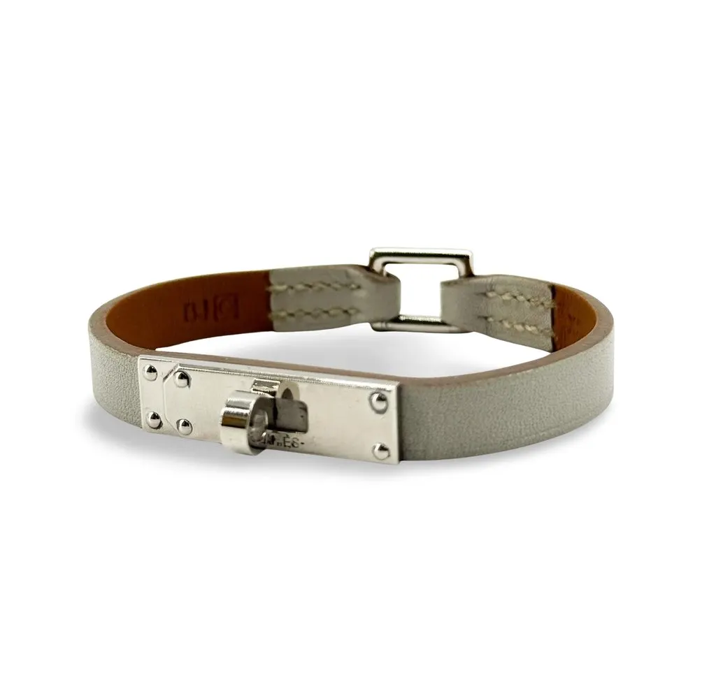 Hermès Kelly Single Tour Bracelet Gray Silver Hardware Silver Leather Very good - Front View