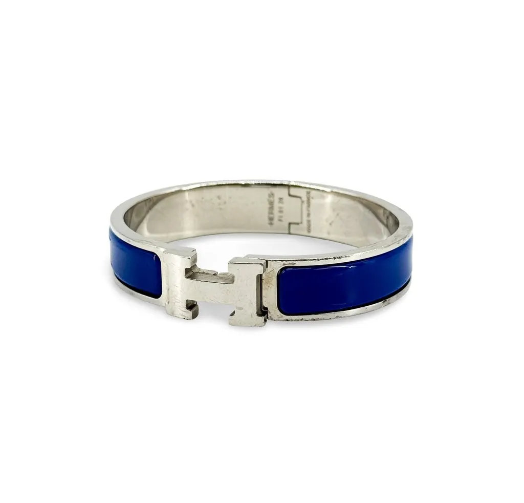 Hermès Clic H Bracelet Silver Blue Blue Good - Front View