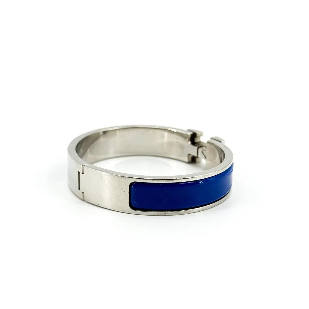 Hermès Clic H Bracelet Silver Blue Blue Good - Back View