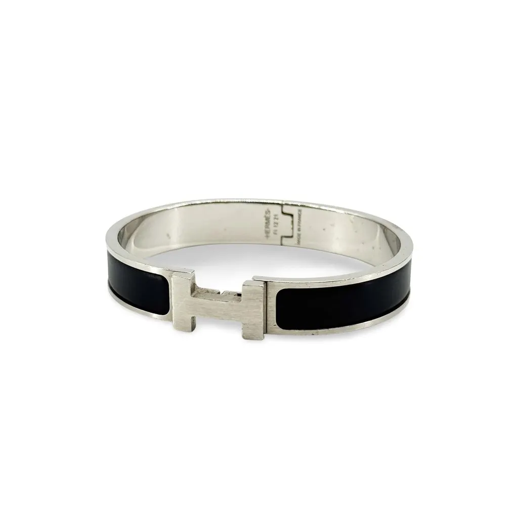 Hermès Clic H Bracelet Silver Black Black Good - Front View