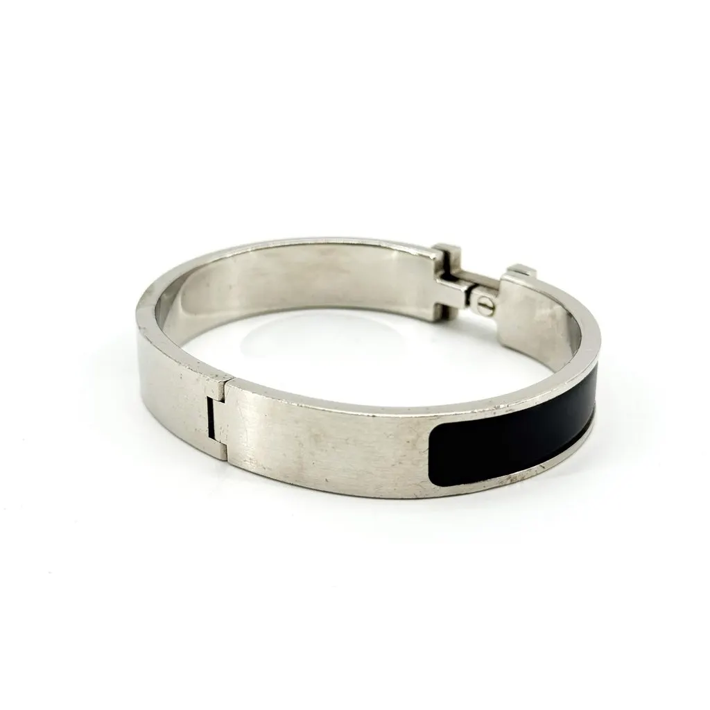 Hermès Clic H Bracelet Silver Black Black Good - Back View