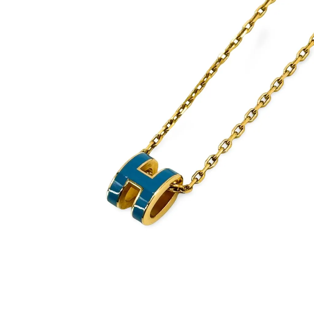Hermès Mini Pop H Pendant Necklace Gold Blue Blue Very good - Front View